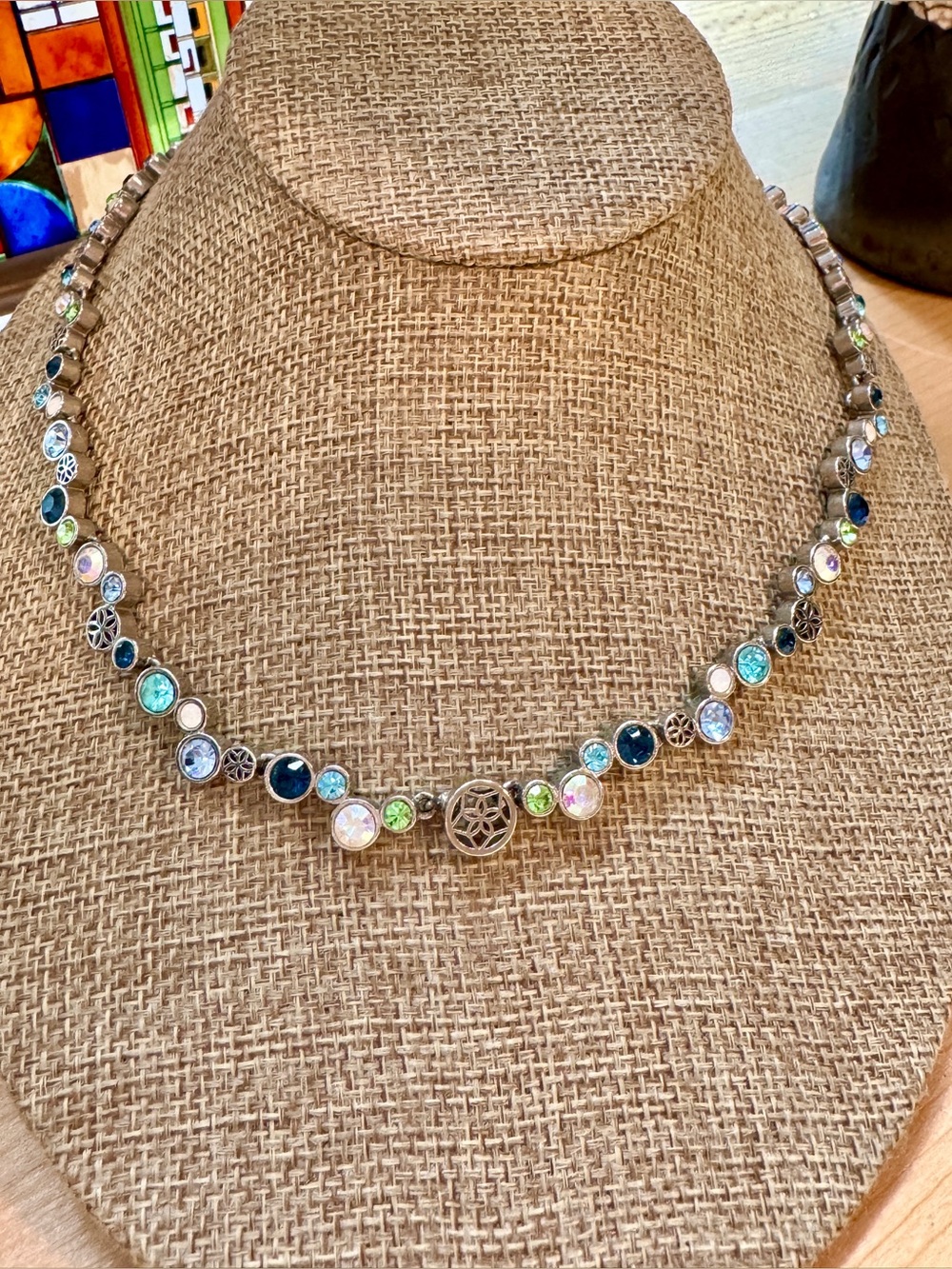 Lia Sophia Necklace Blue Green Adjustable Women EUC